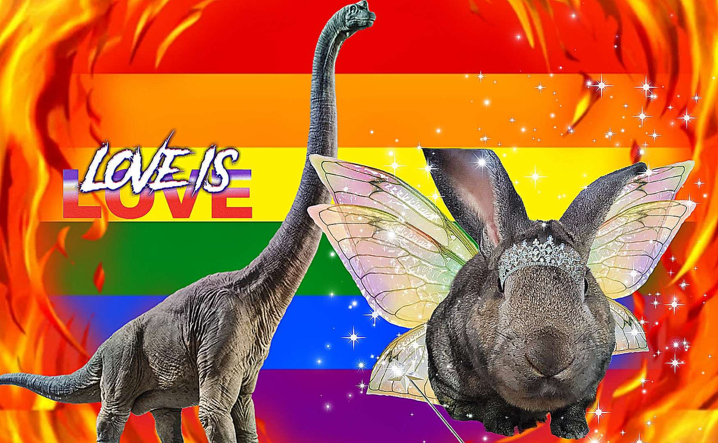 LGBTQ fairy princess with dinosaurs and fire