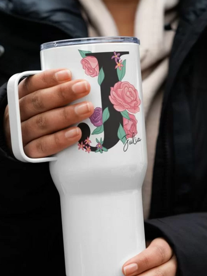 Travel mug with a handle